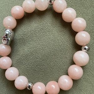 Lisa Robertson Semi-Precious Bead Bracelet, Rose, Silver Skull, Average Size